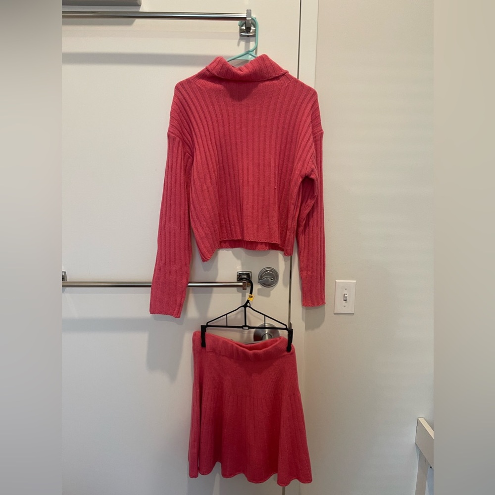 Shein Pink Turtleneck Sweater Skirt Set